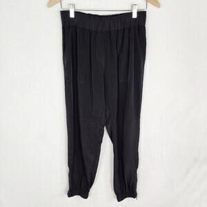 Kenneth Cole Joggers Women XS Black Matte Satin Zip Ankle Elastic Waist Pockets